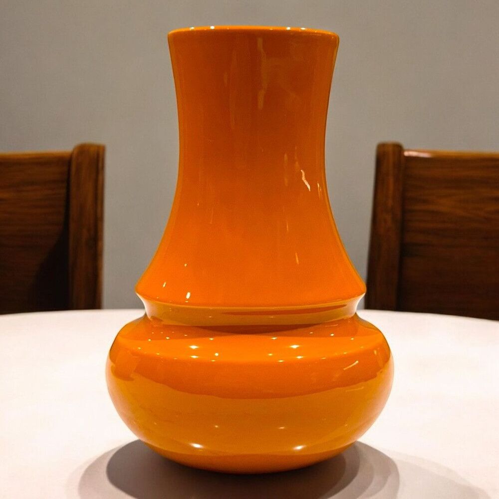 Vtg Global Views Portugal Orange Art Deco Ceramic Bulbous Accent Vase MCM 1991